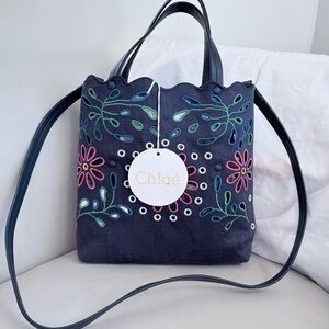 NWT Chloe Kamilla Tote Denim Embroidered w/ Dust Bag